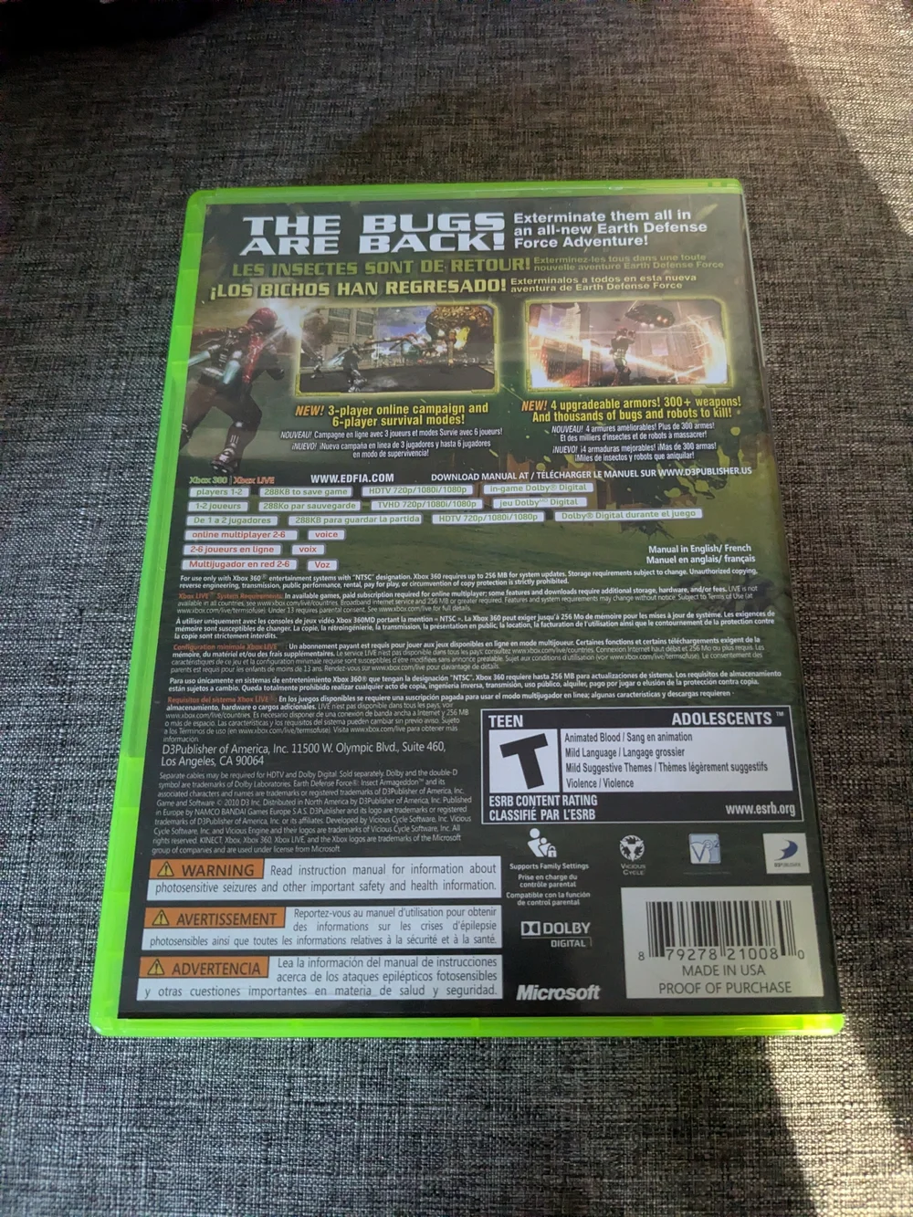 XBOX 360 game featuring Earth Defense Force: Insect Armageddon.